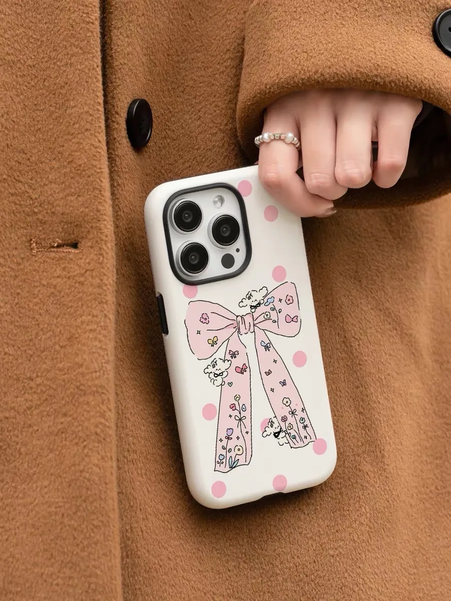 

Ins Pink Bow Love Case for IPHONE 17 16ProMax 15 14 13 12 11 PRO Plus Acrylic TPU Two in One Magnetic Phone Cases