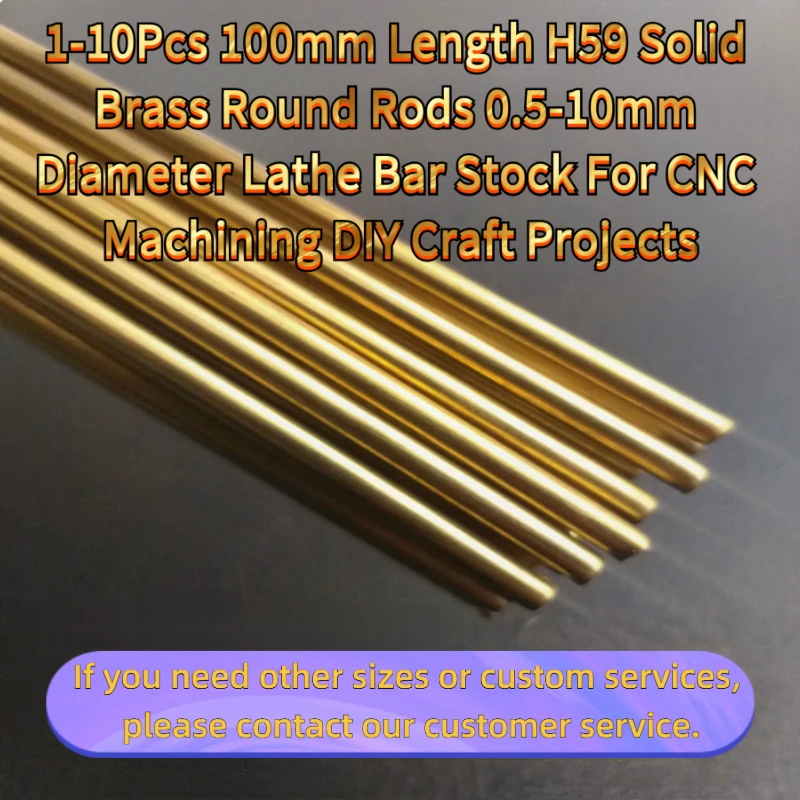 5Pcs 100mm Length H59 Solid Brass Round Rods 0.5-10mm Diameter Lathe Bar Stock Machining Projects