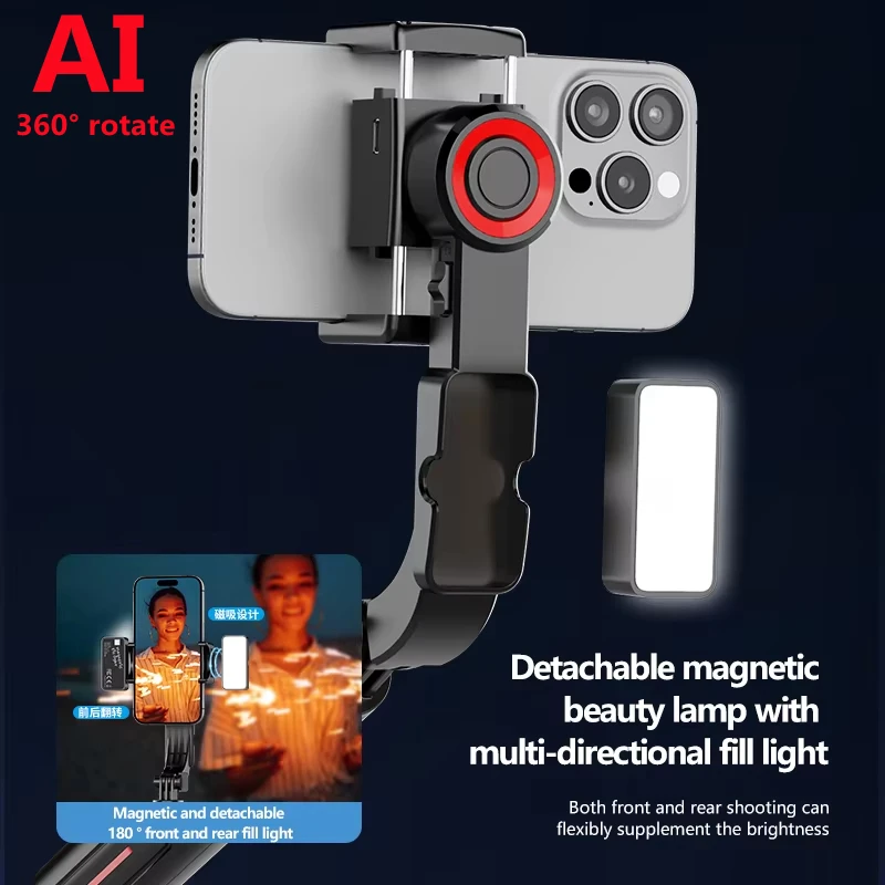 Penstabil Ponsel Pintar Gimbal Genggam COOL DIER dengan Batang Ekstensi Lampu Isi Tongkat Selfie Ponsel Jarak Jauh untuk iPhone Samsung