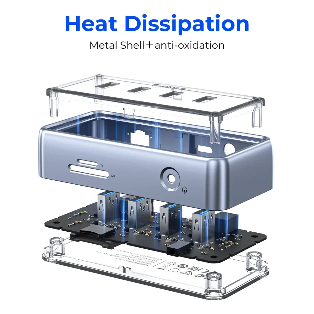 ORICO Multi 8-in-1-Anschlüsse USB-Hub USB A 5 Gbit/s USB-C-Anschlüsse Metallic-Splitter Dock Station OTG-Dapter für MacBook Mac Laptop PC