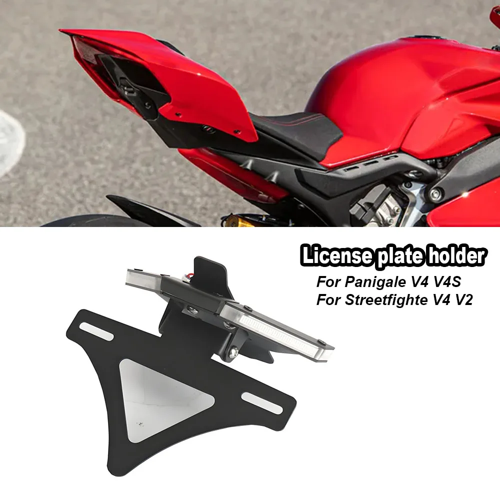 

For Ducati Panigale V4 V4S Streetfighte V4 V2 Motorcycle Rear Short Tail License plate holder LED light bracket kit