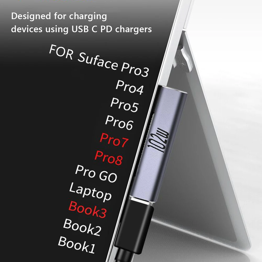 Conector de Cargador para Laptop/Notebook, Adaptador de USB Tipo C PD para Microsoft Surface Pro X 8 7 6 5 4 3 Go Book