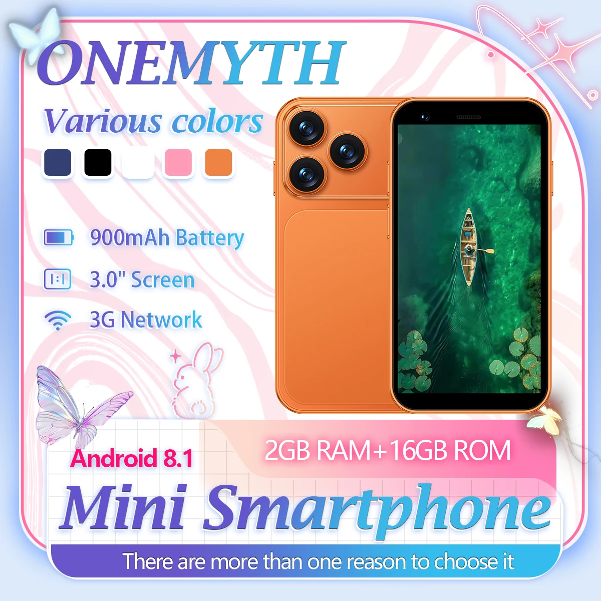 ONEMYTH A17 Mini features 3G network connectivity, built-in Bluetooth and WiFi, and is available in multiple colors.