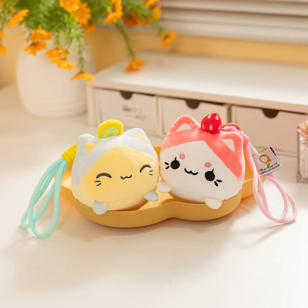 Simulation Strawberry Kitty Cat Pendant Plush Toys Bag Charm Lemon Cat Stuffed Animal Backpack Accessory Christmas Birthday Gift