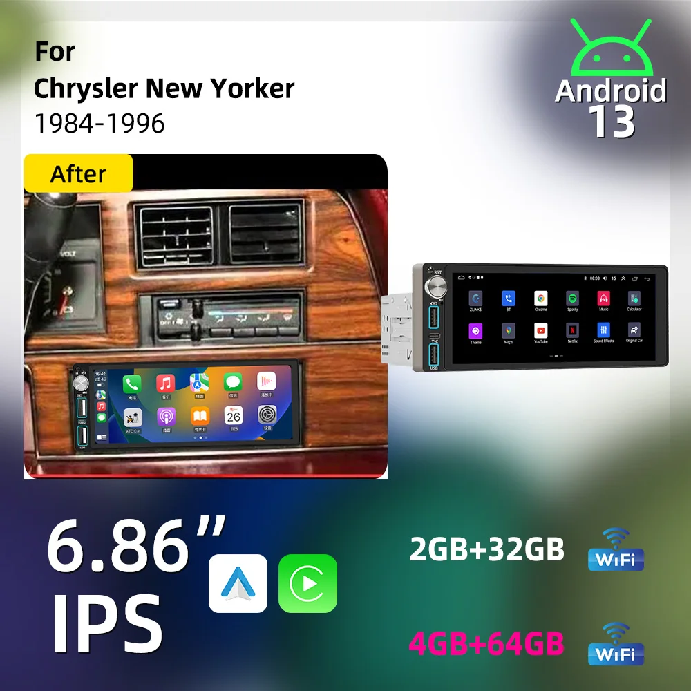 Android Car Radio for Chrysler New Yorker 1984-1996 1din Head Unit Autoradio Car Multimedia 6.86" Screen Android Auto Carplay