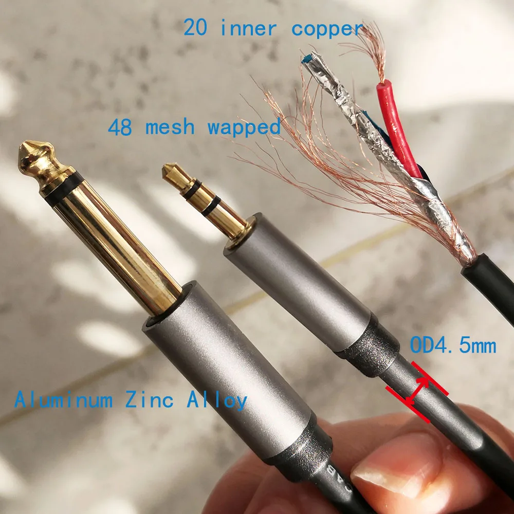 6.35mm /6.5mm Mono to 3.5 Mono Audio Cable With Braided Shield  0.5m 1m 1.5m  2m  3m  5m for Amplifier Mixer Electric Guitar