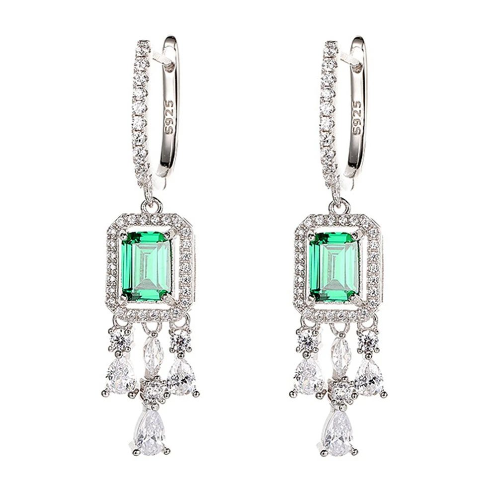 Vinregem 5*7 MM Emerald Sapphire Ruby High Carbon Diamond Gemstone Drop Earrings for Women 100% 925 Sterling Silver Fine Jewelry