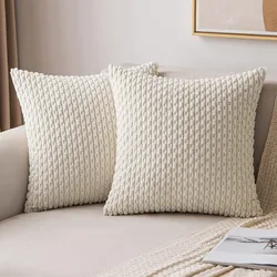 Funda de almohada de pana a rayas para el hogar, cubierta de cojín Bohemia Beige de 18x18 pulgadas para sofá, sala de estar, funda de almohada moderna para el hogar