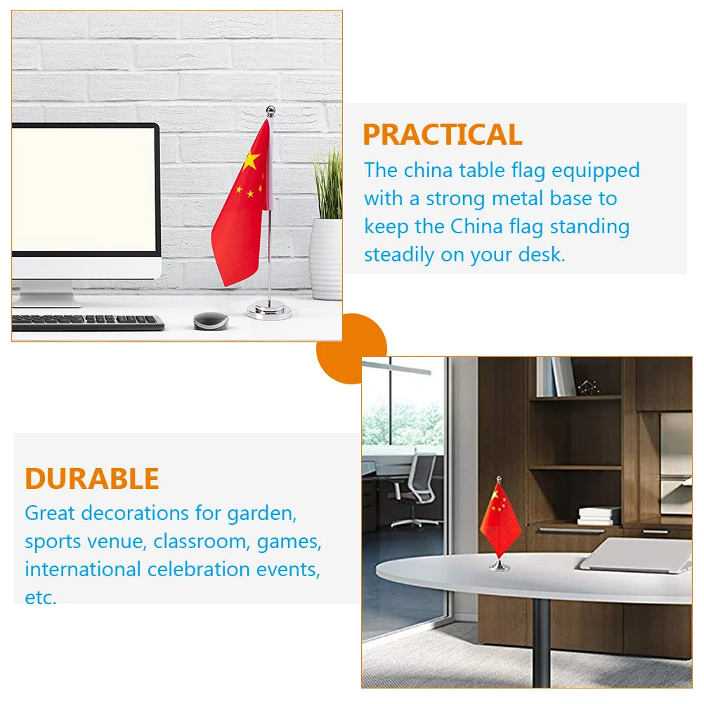 

2 set Chinese Table Desktop Decor 2 Sets Mini Polyester Flag For Office Home School Tabletop Ornament Banner With