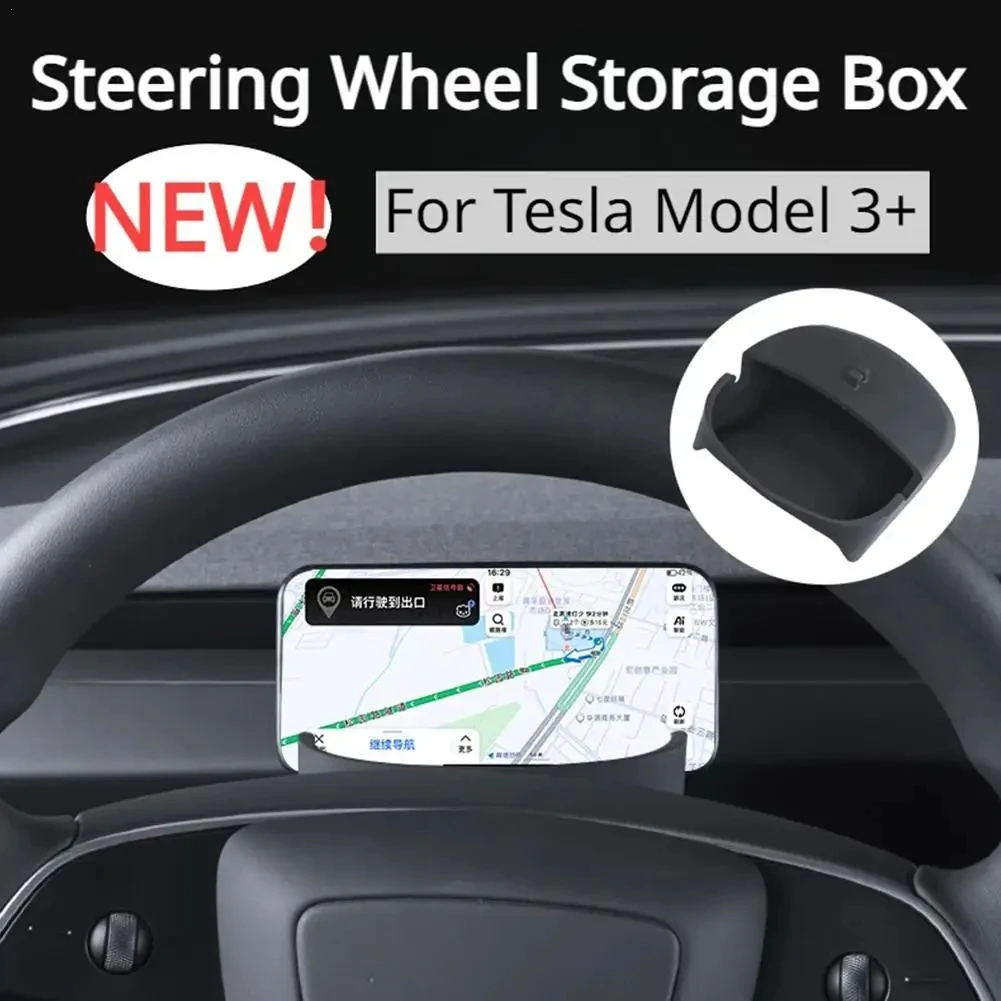 New For Tesla Model 3 Highland 2024 Car Steering Wheel Mobile Phone Holder Glasses Storage Box Car Interior Accessories