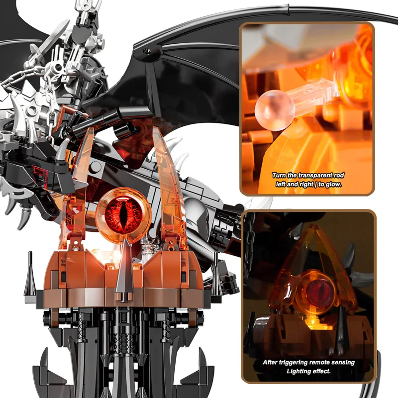 MOC Lord Rings película The Fell Beast Torre mágica con luces Led Castillo de fortaleza mágica ensamblar colección ladrillos modelo juguetes regalo