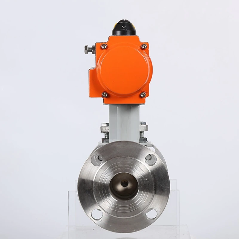 PN16 DN80 3 بوصة 2 طريقة مزدوجة شفة نوع تعمل عن بعد الفولاذ المقاوم للصدأ 304 صمام كروي يعمل بالهواء المضغوط