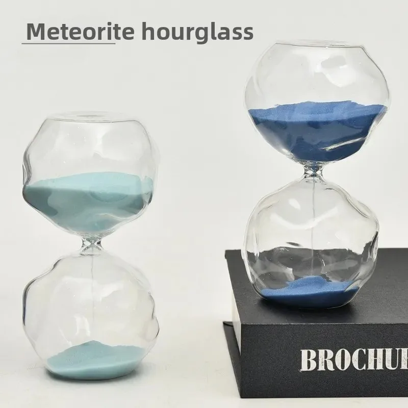 Nordic Home Blue Shaped Glass Hourglass Timer 30 Minutes Art Hourglass Creative Gift Home Decoration Desktop Birthday Gift