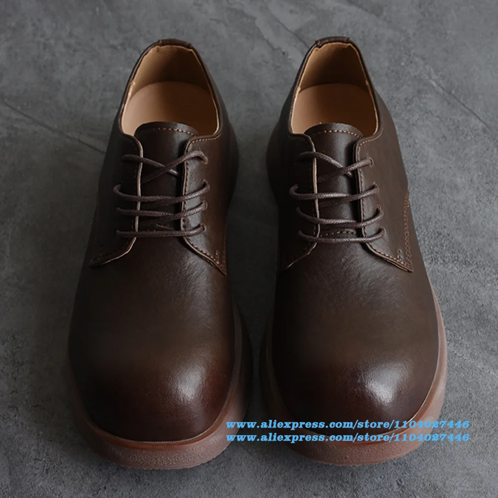 

Thick-Soled Men's Shoes Round Toe Lace-Up Casual Shoes Wear-Resistant Breathable Trendy Luxury Handmade Shoes Men's Shoes