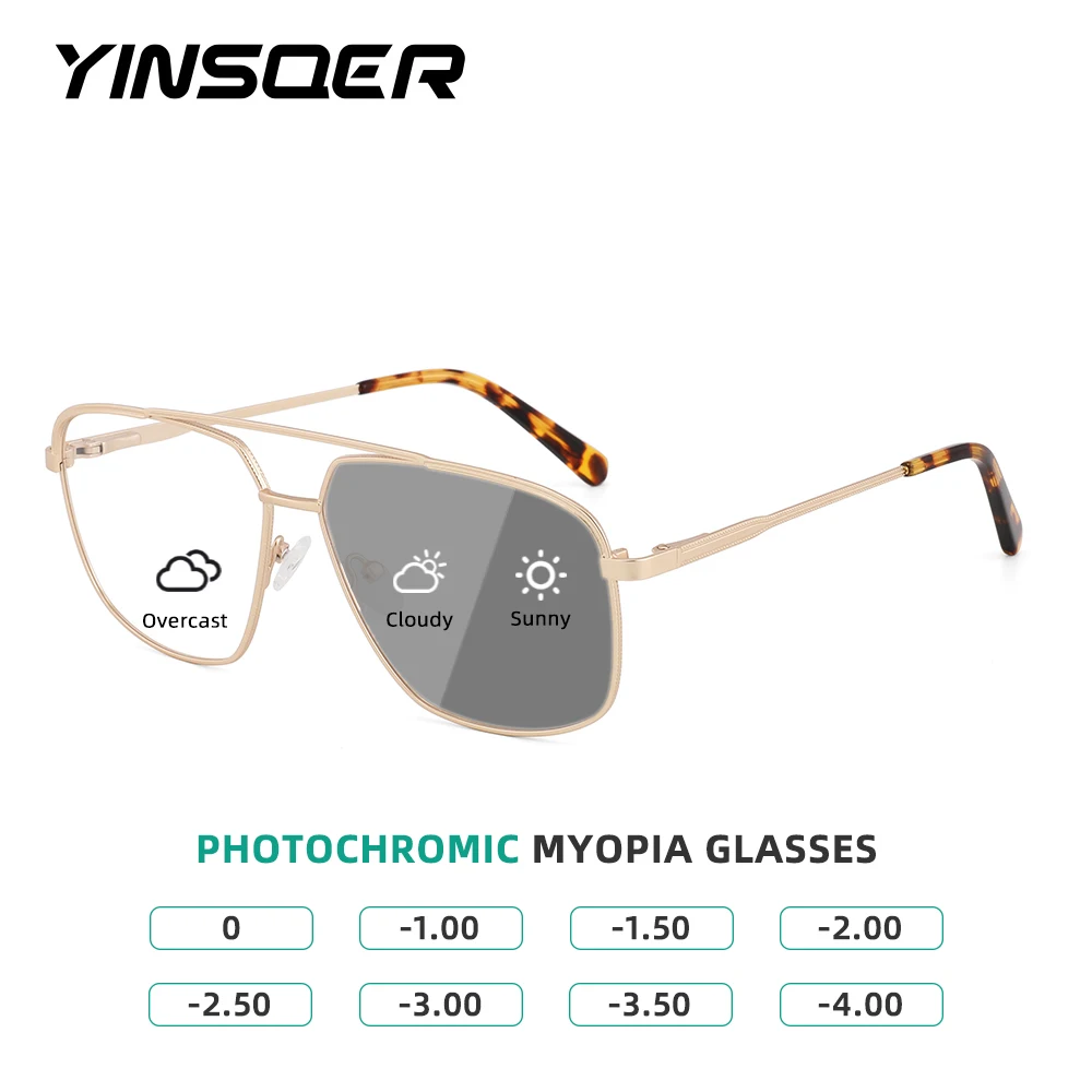 

DESIGN Men Classic Square Photochromic Myopia Glasses Luxury Double Bridge Prescription Glasses Frames Chameleon Sunglasses Men