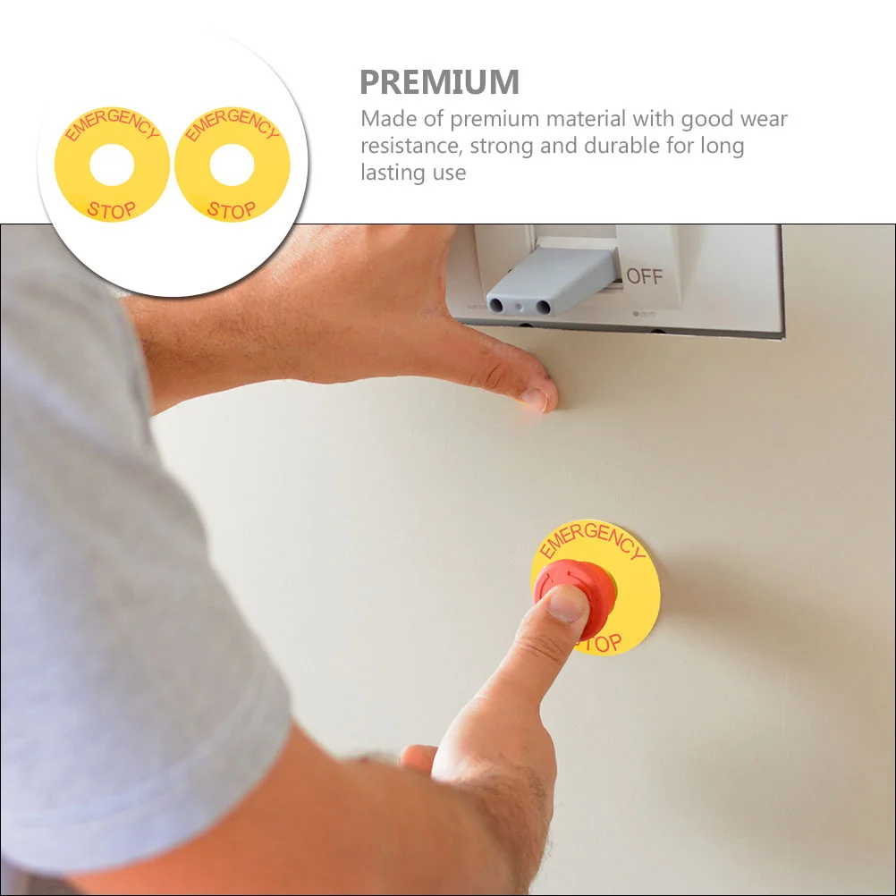 2 Pcs Emergency Stop Label Sticker Sign Decal Decals Equipment Warning Stickers