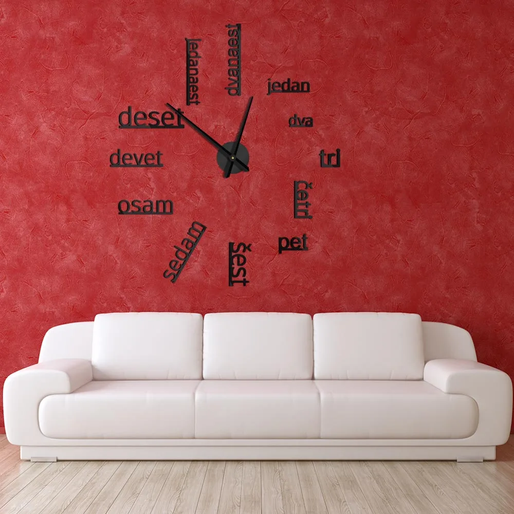 Serbian Numbers Modern Design DIY Wall Clock For Living Room Serbian Language Home Decor Serbia Style Wall Sticker Acrylic Clock