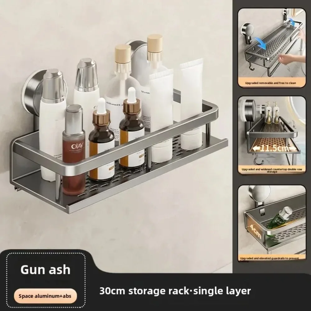 

Стеллаж для ванной комнаты на присоске из углеродистой стали, настенное крепление, полка для хранения душа без перфоратора, большая вместимость, прочная несущая способность