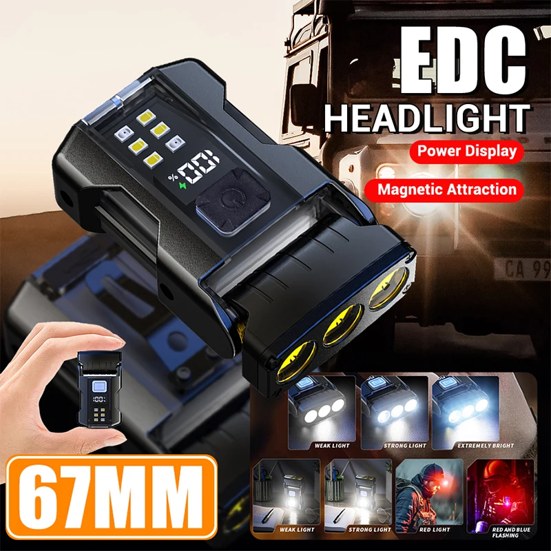 Mini Protable LED Flashlight Pocket 7 Lighting Modes USB Rechargeable Torch Multi-Functional EDC Hat Clip Keychain Lantern