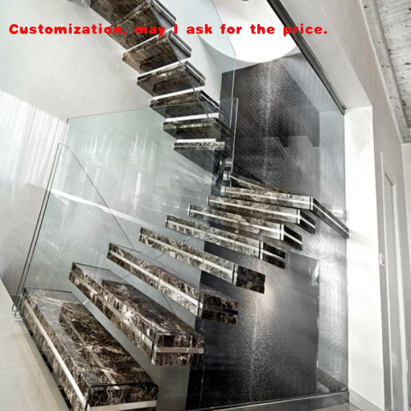 custom.Marble High Quality Floating Stairs Modern Natural Curved Staircase Modern Home Decoration Staircase Stainless Steel 304/