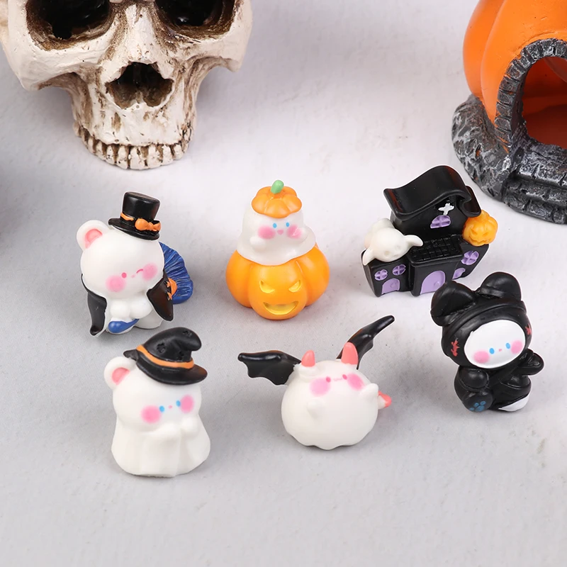 New 6Pc Cute Halloween Micro Landscape Miniature Figurines Resin Crafts DIY Mini Fairy Garden Desktop Ornaments