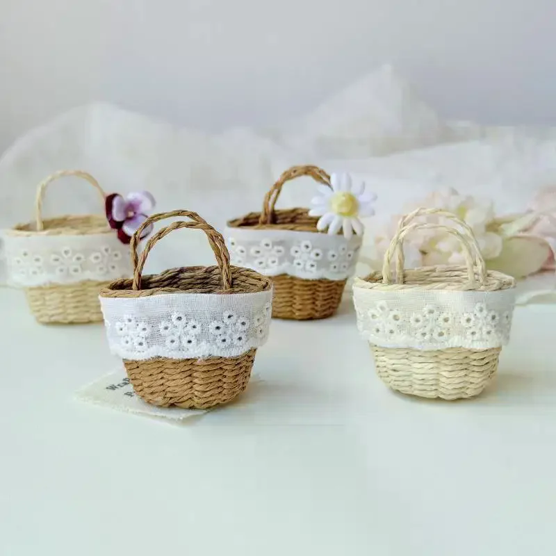 1:12 Miniaturowy koszyk rattanowy do domku dla lalek, dekoracyjny koszyk, meble, model domu, zabawka, akcesoria do domku dla lalek