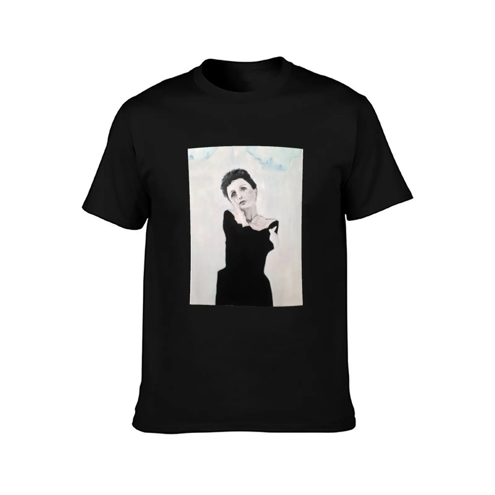 Edith Piaf Portrait Painting T-Shirt, Summer Casual Cotton Tee, Oversized Streetwear Tops, Vintage Graphic Print, 100% Cotton