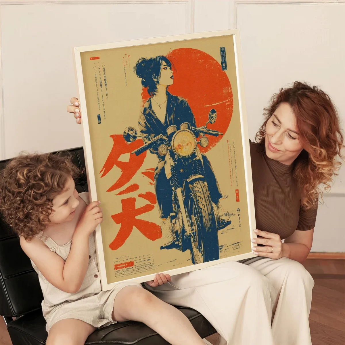 Vintage Japanese Anime Woman on Motorcycle Canvas Print Poster Retro Japandi 90's Art Prints Living Room Wall Art Home Decor