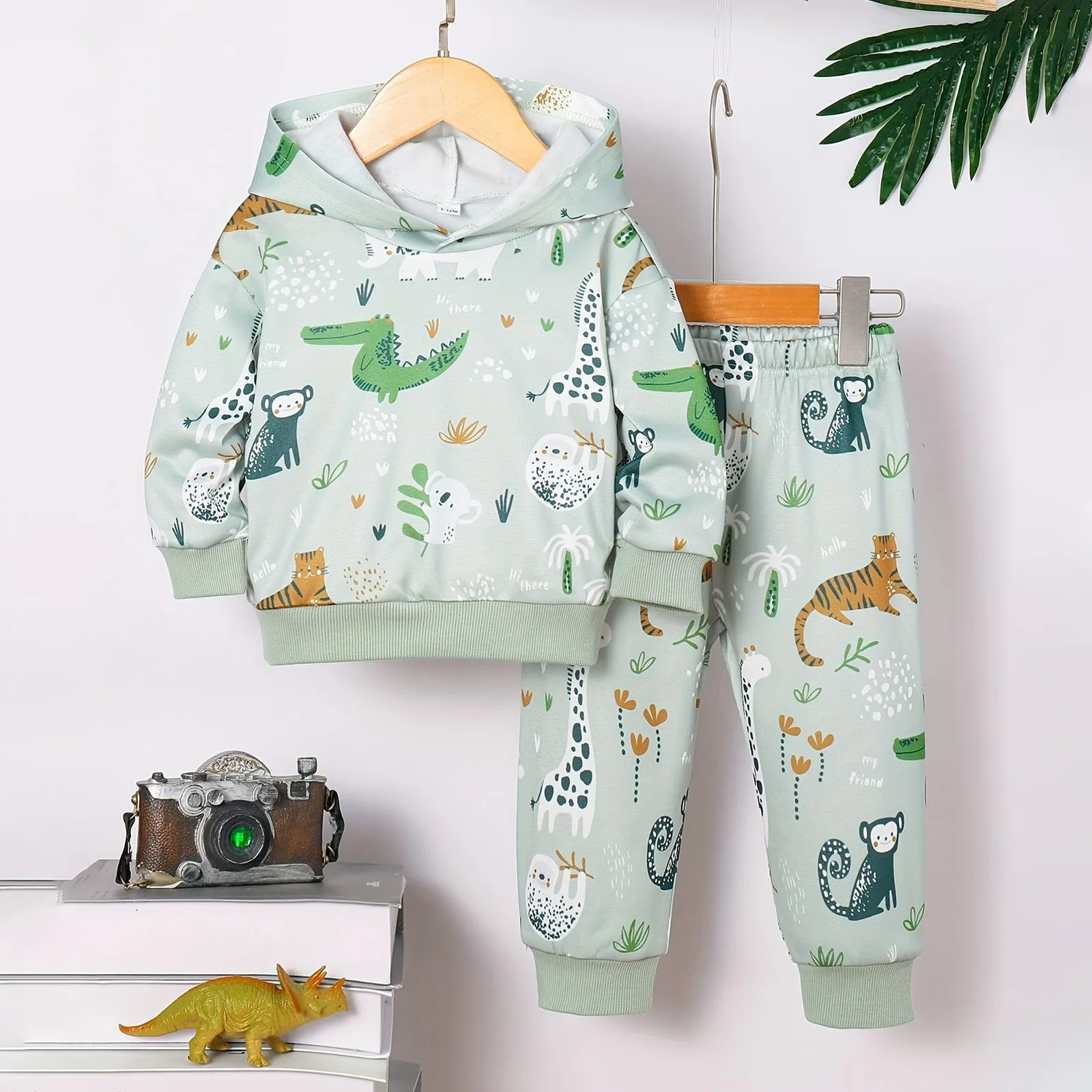 طفل رضيع الأطفال طفل الفتيان ديناصور طويلة الأكمام هوديي قمم Sweatsuit السراويل الشتاء الزي مجموعة طفل رضيع سترة