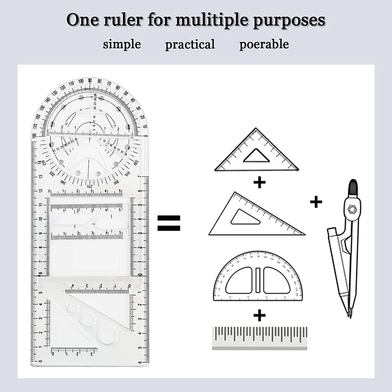 4 Stuks Multifunctionele Geometrische Liniaal Tekening Gereedschap Plastic Liniaal Set Wiskunde Meten Cirkel Tekening Heersers