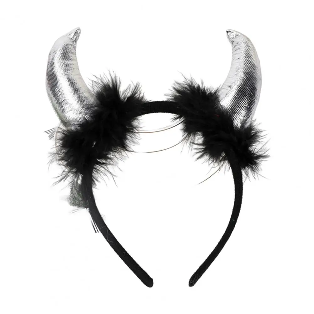 1pc Puffy Horns Headband Glitter Headband Halloween Costume Accessories Halloween Hair Band For Women Men Hair Accessories