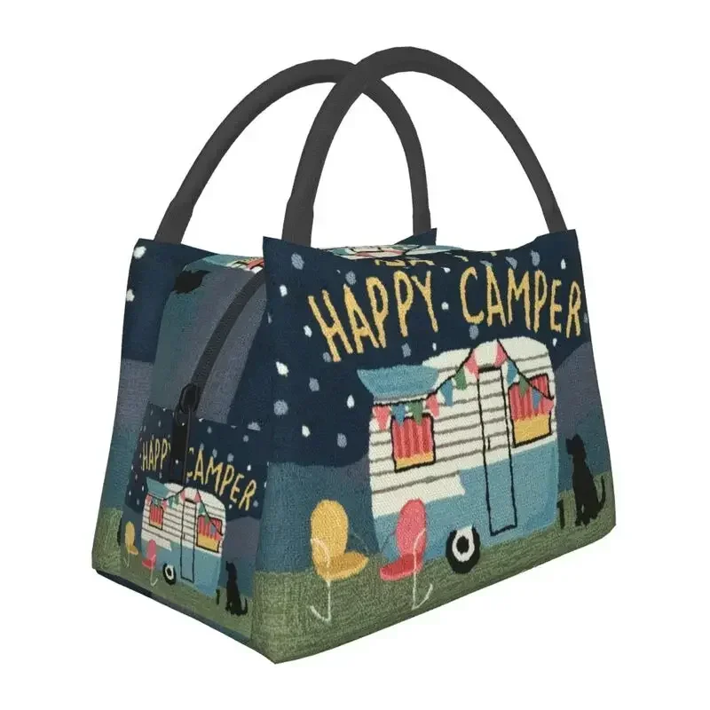 

Adventure Travel Happy Campers Insulated Lunch Bags for Women Cartoon RV Camping Cooler Thermal Food Lunch Box for Work Travel