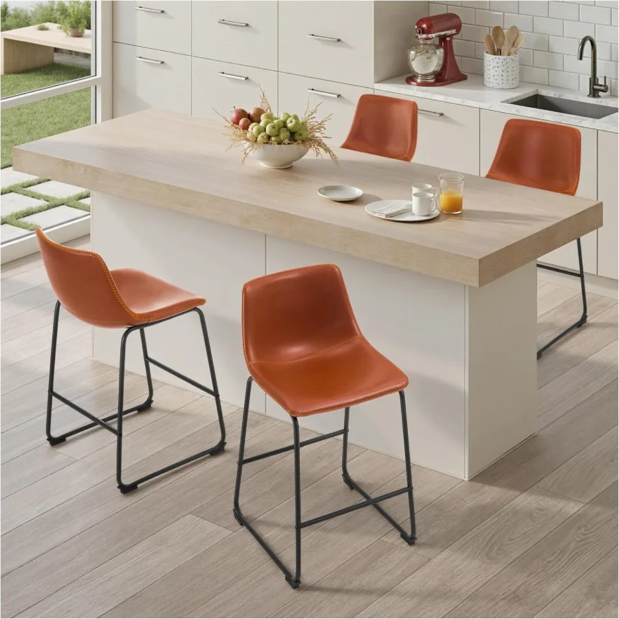 26 Inch Counter Height Bar Stools Set of 4 for Kitchen Island Use, Metal Frame with Black Fabric Upholstery, Ergonomic Back Sup