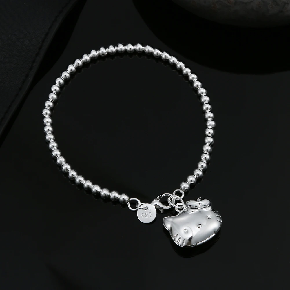 New luxury 925 Sterling Silver fine Cute Cat necklace bracelet for Women Jewelry set fashion designer Party Wedding Gifts