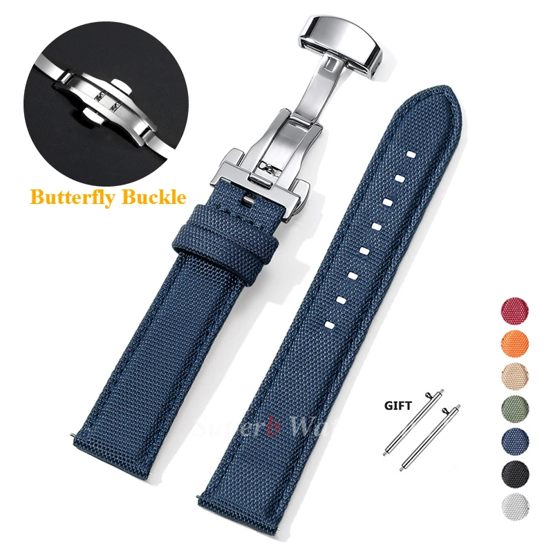 20mm 22mm Watch Strap for Omega Two-Sided Nylon Cowhide Watchband for Rolex Band Sport Wristband Quick Release Belt Accessories