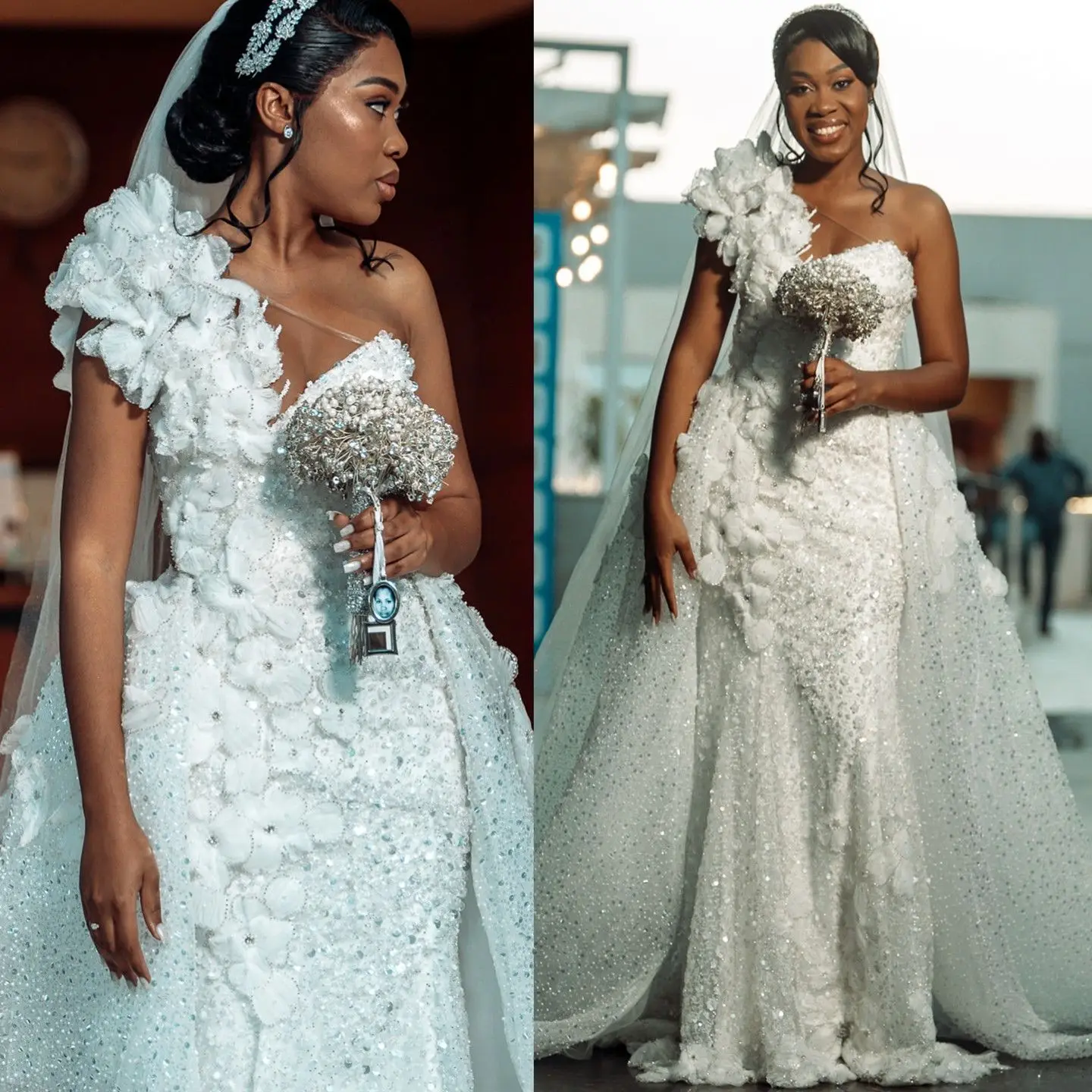 Customized Arabic Plus Size Ivory Mermaid Wedding Dresses Flowers Detachable Train Bridal Gowns Dress Vestidos