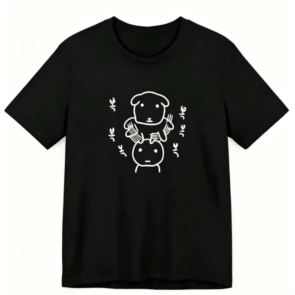  Women Cute Cartoon Line Art Graphic Tee Funny Minimalist Dog Print T-ShirtCasual Loose Short Sleeve Relaxed Chic Casual Trend