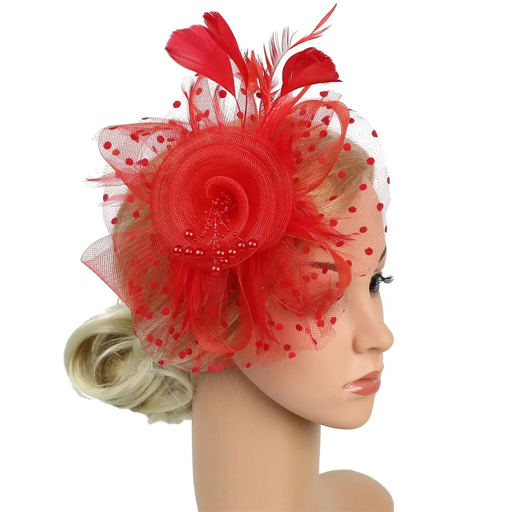 Fascinator Hat for Women Tea Party Headband Wedding Cocktail Mesh Flower Feathers Hair Clip