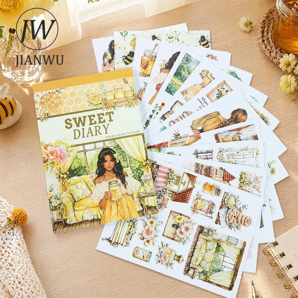 JIANWU 24 Sheets/book Vintage Flower Character Landscape Material Collage Scrapbooking Sticker Book Creative Journal Stationery