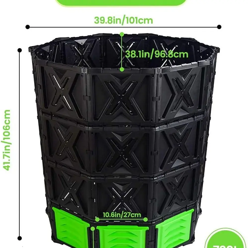 XXL Large Compost Bin Outdoor- 720L /190 Gallon-Easy Assembly-No Screws-Sturdy& Durable-Green Door