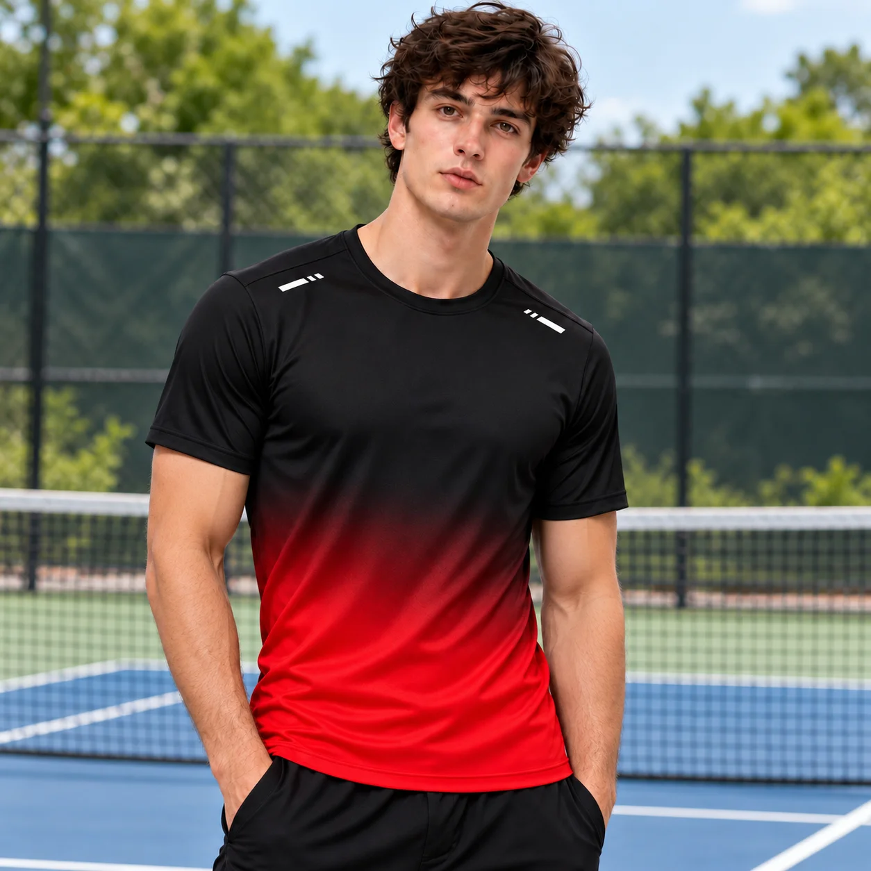 New Unisex Gradient Sports T-shirt, Lightweight Short Sleeve Fitness Top, Summer Outdoor Running Tennis Jersey Shirt