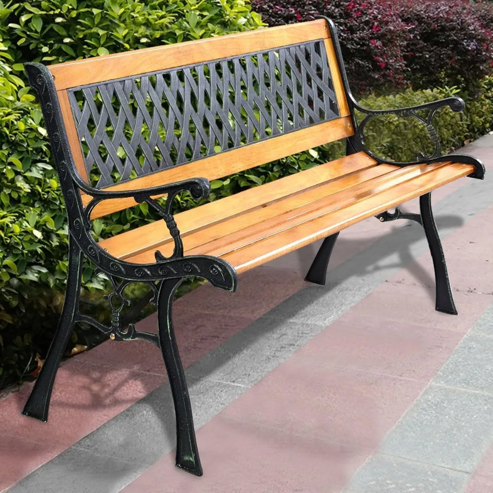 

Outdoor Cast Iron Patio Bench, Outdoor Furniture Hardwood Frame Porch Loveseat, Porch Path Chair, Weather Proo