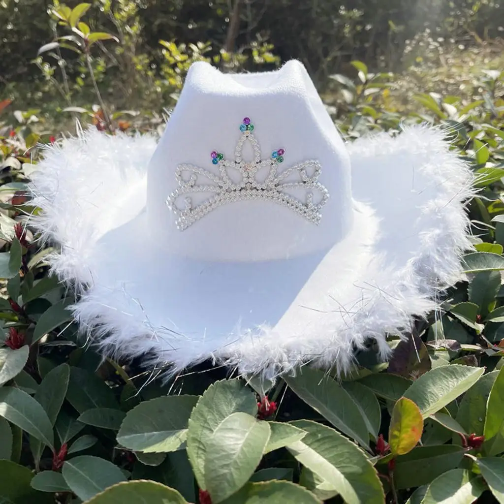 Western Decor Cowgirl Costume White Cowboy Hat Men Feather Crystal Beaded Best Fedoras Outdoor Wide Brim Sun Hats