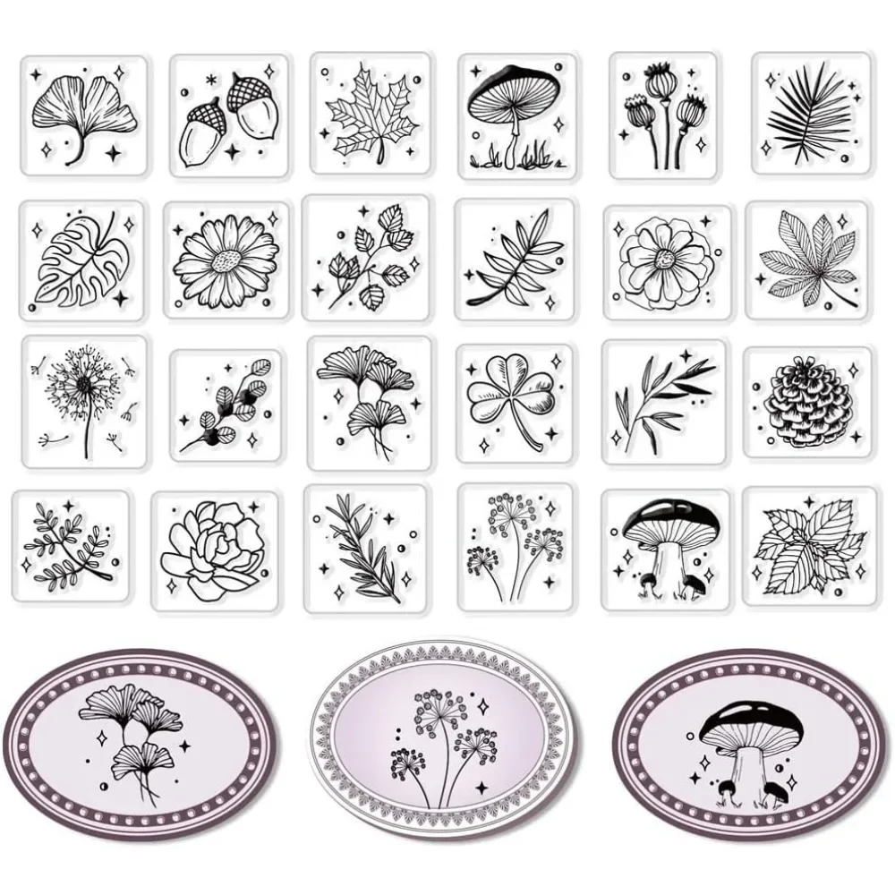 Flowers Leaves Clear Stamps for Card Making Decoration Scrapbooking, Plant Silicone Rubber Stamp for Greeting Cards Photo