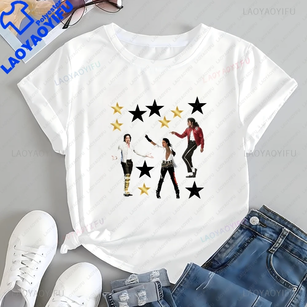 Retro Michael Jackson Print T-shirt - Men's and Women's Unisex Short-Sleeved Shirt with Pattern - Large Size T-shirt