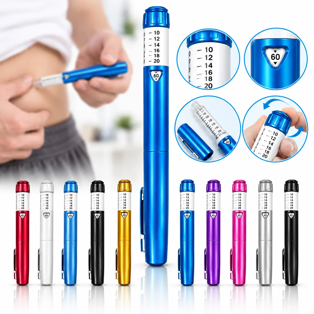 V4 Reusable Peptide Injection Pen Adjustable 60IU Metal Magic Pen Precise Dosing Universal Insulin Injector Pen Multi-Color