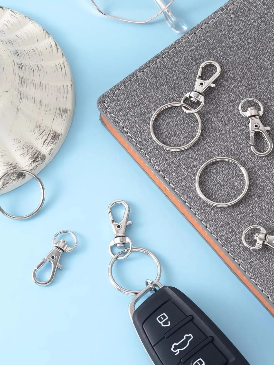 14/25 sets draaibare legering veer-kreeftgespen met metalen splitringen, geschikt voor DIY dierenhalsbanden, sleutelhangers, labels, accessoires, knutselwerk - afbeelding 2