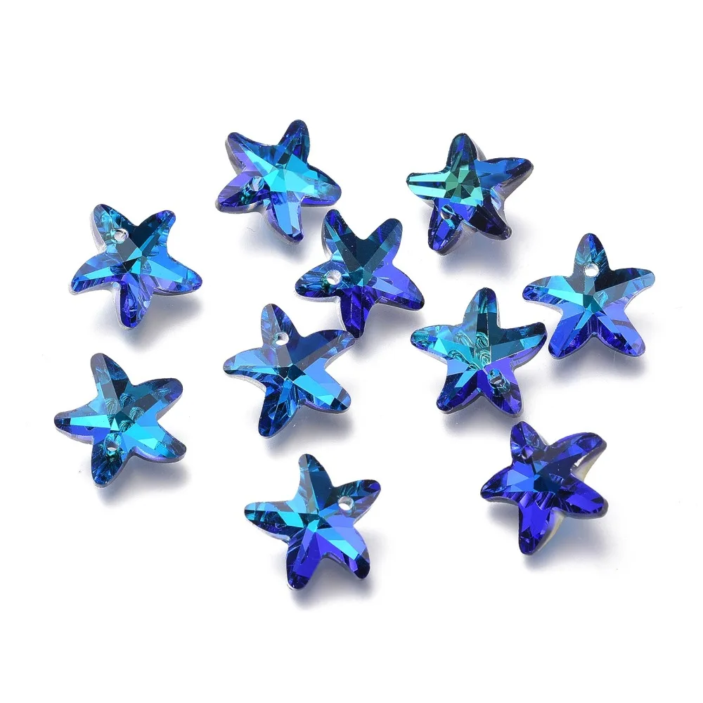 10Pcs Starfish Pendant Ornament Electroplate Glass Charms Starfish Faceted Back Plated Glass Charms Pendant Jewelry Making