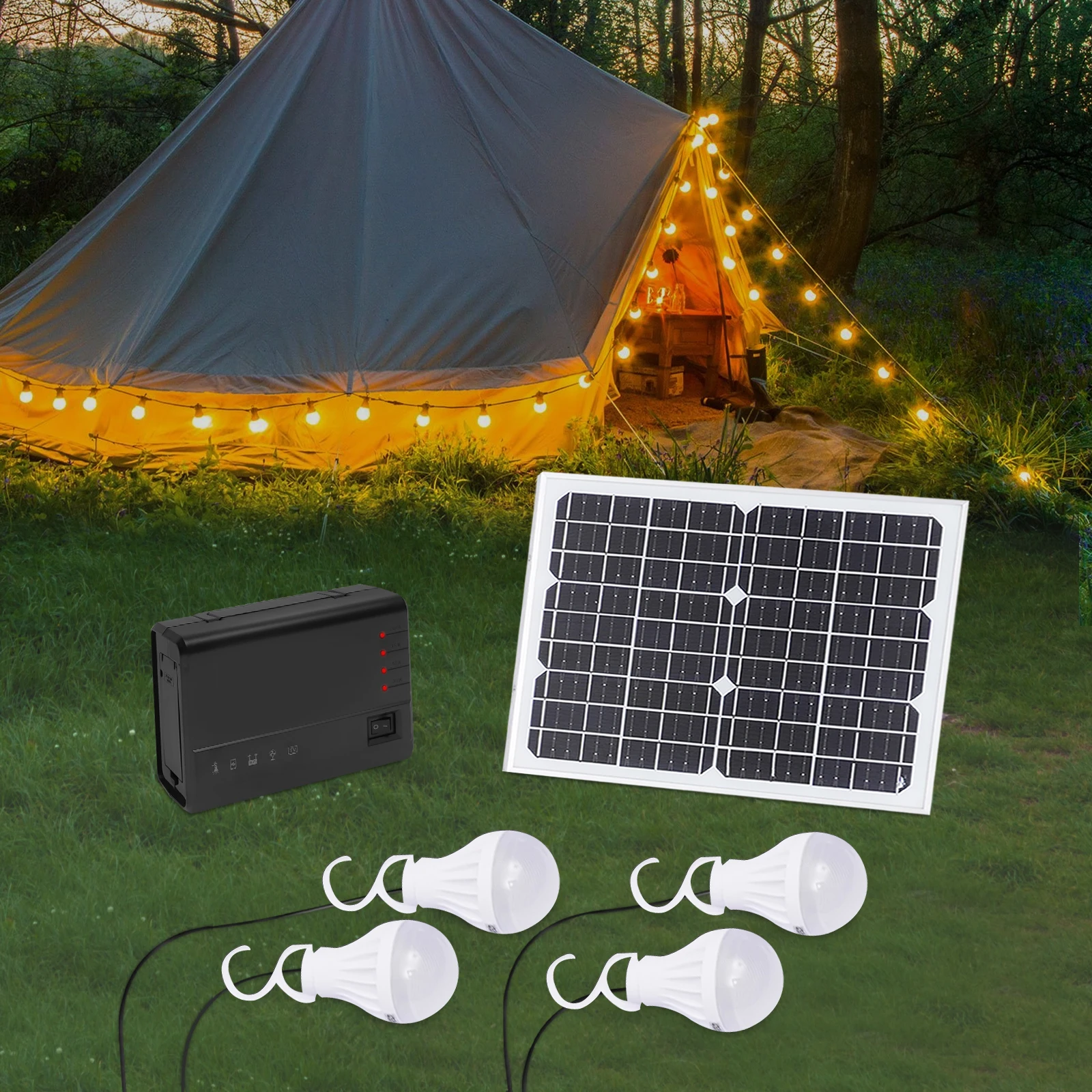 

Portable Solar Generator with Solar Panel Power Inverter Home & Camping Energy Storage Solar Lights for Fans