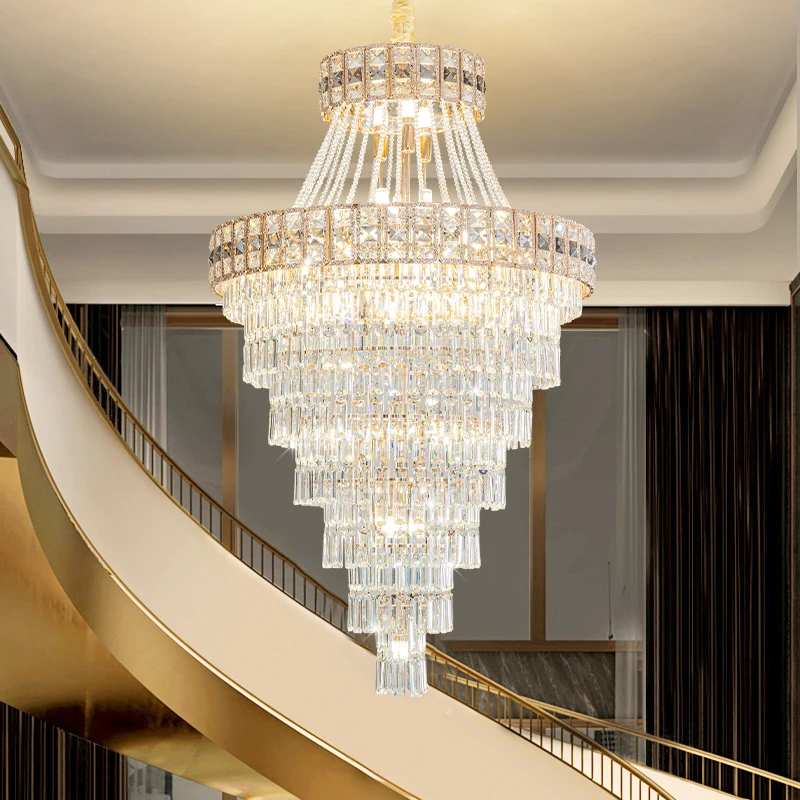 Duplex Crystal Light Spiral Staircase Long Chandelier Light Luxury Penthouse Villa Loft Apartment Stairwell Luxury Hotel Light